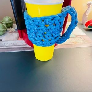 Homemade crocheted, iced coffee, Cozy with handle